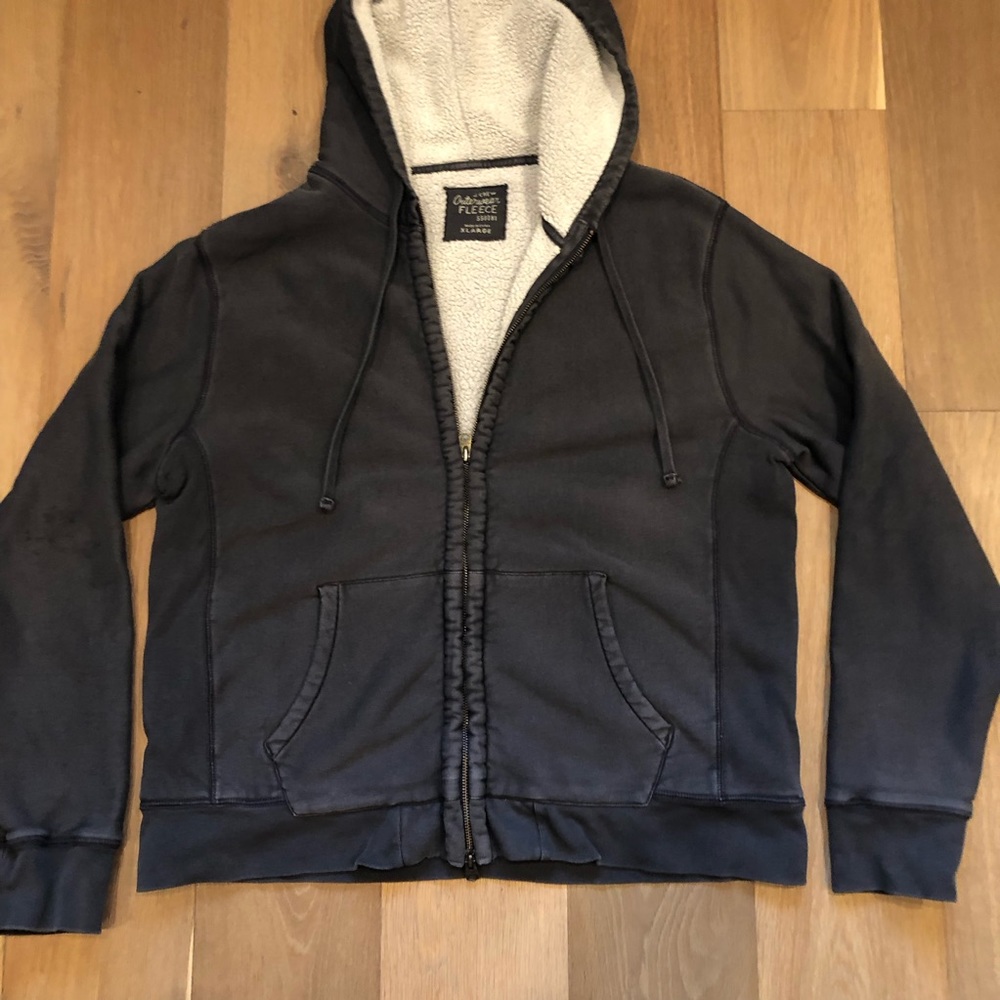 Late 1990s Vintage J Crew Fleece Lined Blue Zip Up Hoodie in XL